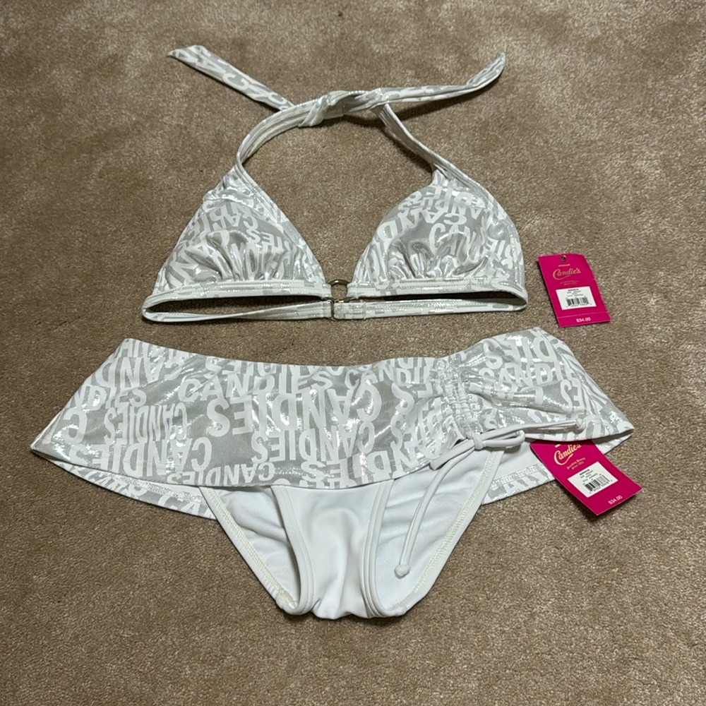 Candies 2-piece bikini, size Medium, white/silver